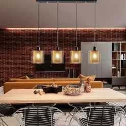 NETTLIFE Suspension salon doré lampe suspendue vintage 3 ampoules E14 verre industriel HAUTEUR RÉGLABLE