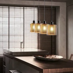 NETTLIFE Suspension salon doré lampe suspendue vintage 3 ampoules E14 verre industriel HAUTEUR RÉGLABLE