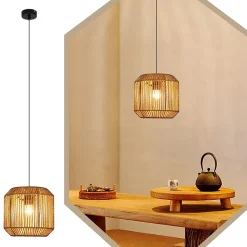 NETTLIFE Suspension table à manger vintage 1 ampoule corde de chanvre lanterne design E27 lampe de salle à manger