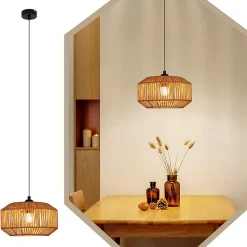 NETTLIFE Suspension table à manger vintage 1 ampoule corde de chanvre lanterne design E27 lampe de salle à manger