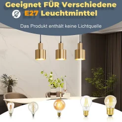NETTLIFE suspension table à manger lampe suspendue vintage salle à manger 3 flammes à manger or design moderne métal E27