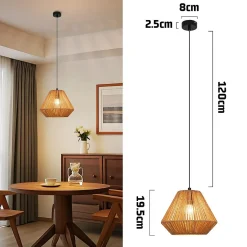 NETTLIFE Suspension table à manger vintage 1 ampoule corde de chanvre lanterne design E27 lampe de salle à manger