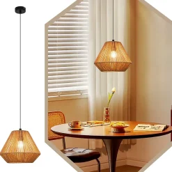 NETTLIFE Suspension table à manger vintage 1 ampoule corde de chanvre lanterne design E27 lampe de salle à manger