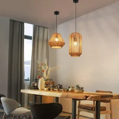 NETTLIFE Suspension table à manger vintage 1 ampoule corde de chanvre lanterne design E27 lampe de salle à manger