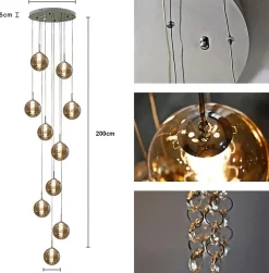 NETTLIFE Suspension table de salle à manger Suspension réglable en hauteur Lustre Suspension à 10 flammes en verre
