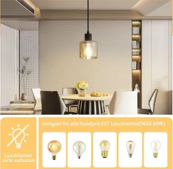 NETTLIFE Suspension table à manger lampe suspendue vintage suspension E27 suspension noire 1 ampoule rétro industriel