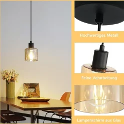 NETTLIFE Suspension table à manger lampe suspendue vintage suspension E27 suspension noire 1 ampoule rétro industriel