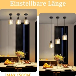 NETTLIFE Suspension table à manger lampe suspendue vintage suspension E27 suspension noire 1 ampoule rétro industriel