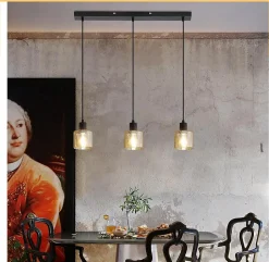 NETTLIFE Suspension table à manger lampe suspendue vintage 3 ampoules suspendues E27 métal noir rétro industriel