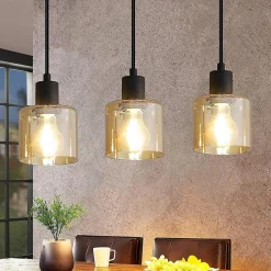 NETTLIFE Suspension table à manger lampe suspendue vintage 3 ampoules suspendues E27 métal noir rétro industriel