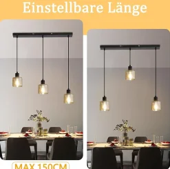 NETTLIFE Suspension table à manger lampe suspendue vintage 3 ampoules suspendues E27 métal noir rétro industriel
