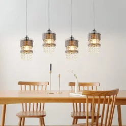 NETTLIFE Suspension Table à manger Moderne Verre Suspension 4 Flammes Suspendue 150CM Réglable en hauteur Cristal E27