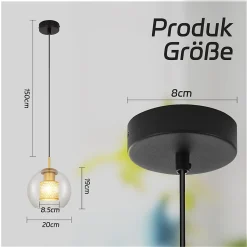 NETTLIFE Suspension table de salle à manger en verre - 1 flamme Vintage E27 Lampe à suspendre noir