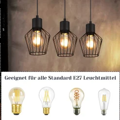 NETTLIFE Suspension table à manger suspension noire suspension E27 1 flamme métal