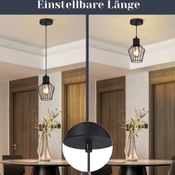 NETTLIFE Suspension table à manger suspension noire suspension E27 1 flamme métal