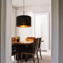 NETTLIFE Suspension Tissu Noir Or Diam.38CM E27 Moderne Ciel Étoilé Tissu Abat-Jour Vintage pour Salle à Manger Salon Chambre