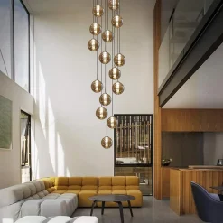 NETTLIFE Suspension Verre Ambre Moderne Diam.41cm G9 Escalier Hauteur Réglable Lustre 15 Ampoules Cuisine Couloir Lampe pour Salon