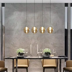 NETTLIFE Suspension verre ambre Diam.70cm G9 réglable en hauteur lampe de table à manger à 4