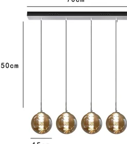 NETTLIFE Suspension verre ambre Diam.70cm G9 réglable en hauteur lampe de table à manger à 4
