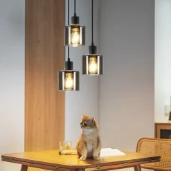 NETTLIFE Suspension Verre Noir Diam.26cm E27 Salon 3 Ampoules Lampe de Salle à Manger Vintage Lampe Réglable en Hauteur