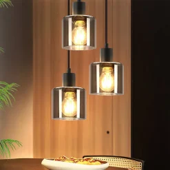 NETTLIFE Suspension Verre Noir Diam.26cm E27 Salon 3 Ampoules Lampe de Salle à Manger Vintage Lampe Réglable en Hauteur