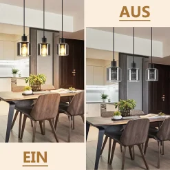 NETTLIFE Suspension Verre Noir Diam.68 cm E27 Vintage 3 Ampoules Lampe de Salle à Manger Lampe à Industrielle Rétro