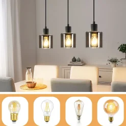 NETTLIFE Suspension Verre Noir Diam.68 cm E27 Vintage 3 Ampoules Lampe de Salle à Manger Lampe à Industrielle Rétro