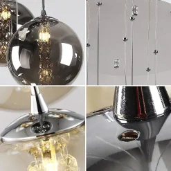 NETTLIFE Suspension verre gris Diam.41 cm G9 lustre 10 lampes en couleur