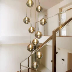 NETTLIFE Suspension verre gris Diam.41 cm G9 lustre 10 lampes en couleur