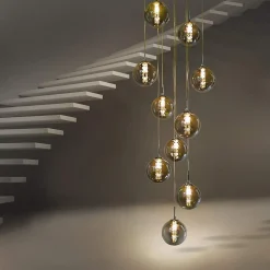 NETTLIFE Suspension verre gris Diam.41 cm G9 lustre 10 lampes en couleur