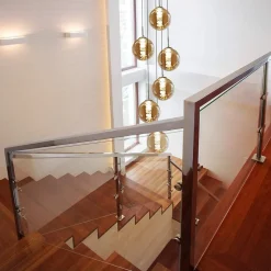 NETTLIFE Suspension verre Diam.31cm G9 ambre table à manger boule réglable en hauteur 6 lampes dans la cuisine