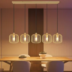 Nettlife Suspension Vintage 5 Lumières, Lustre Salle à Manger en Verre et Métal, Rétro E27 Réglable en Hauteur(sans Ampoules)