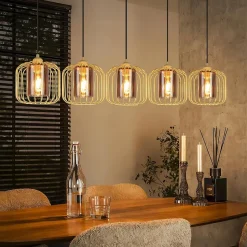 Nettlife Suspension Vintage 5 Lumières, Lustre Salle à Manger en Verre et Métal, Rétro E27 Réglable en Hauteur(sans Ampoules)