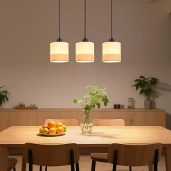 Nettlife Suspension vintage Lampe suspendue en tissu à 3 lumières, réglable en hauteur, rétro E27, blanc (Sans ampoules)