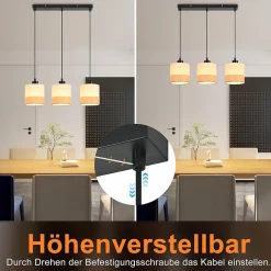 Nettlife Suspension vintage Lampe suspendue en tissu à 3 lumières, réglable en hauteur, rétro E27, blanc (Sans ampoules)