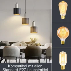 NETTLIFE Suspension Vintage E27 3 Ampoules Noir & Or pour Cuisine