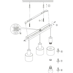 NETTLIFE Suspension Vintage E27 3 Ampoules Noir & Or pour Cuisine