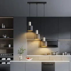 NETTLIFE Suspension Vintage E27 3 Ampoules Noir & Or pour Cuisine