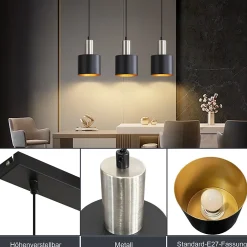 NETTLIFE Suspension Vintage E27 3 Ampoules Noir & Or pour Cuisine