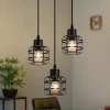 Nettlife Suspension Vintage 3 Lampes - Lustre Métal Noir E14 Rétro - Hauteur Réglable Cuisine Salle à Manger (Sans Ampoule)