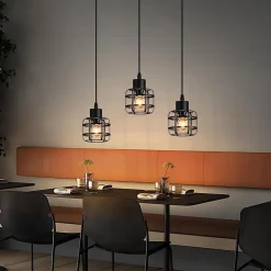 Nettlife Suspension Vintage 3 Lampes - Lustre Métal Noir E14 Rétro - Hauteur Réglable pour Salle à Manger Salon (Sans Ampoule)