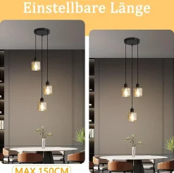 NETTLIFE Suspension Vintage 3 Ampoules E27 Noir Rétro Industriel