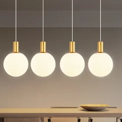 NETTLIFE Suspensions verre E27 Suspension 4 feux suspendue Hauteur réglable Lampe à suspension Moderne