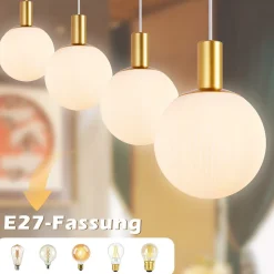 NETTLIFE Suspensions verre E27 Suspension 4 feux suspendue Hauteur réglable Lampe à suspension Moderne