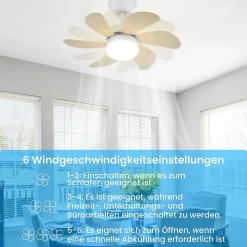 NETTLIFE Ventilateur de plafond avec lumière, télécommande, silencieux, avec minuterie, 6 pales, pour chambre à coucher