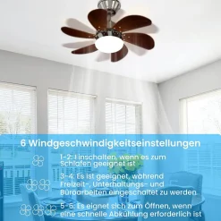 NETTLIFE Ventilateur de plafond avec éclairage, télécommande, silencieux, avec minuterie, 6 pales, pour chambre à coucher