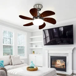 NETTLIFE Ventilateur de plafond avec éclairage, télécommande, silencieux, avec minuterie, 6 pales, pour chambre à coucher