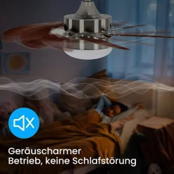 NETTLIFE Ventilateur de plafond avec éclairage, télécommande, silencieux, avec minuterie, 6 pales, pour chambre à coucher