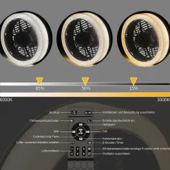 NETTLIFE Ventilateur plafond LED 39,5cm moderne silencieux télécommande minuterie 34W dimmable