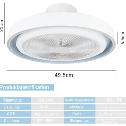 NETTLIFE Ventilateur plafond LED éclairage télécommande - Lampe moderne silencieux dimmable 5 pales